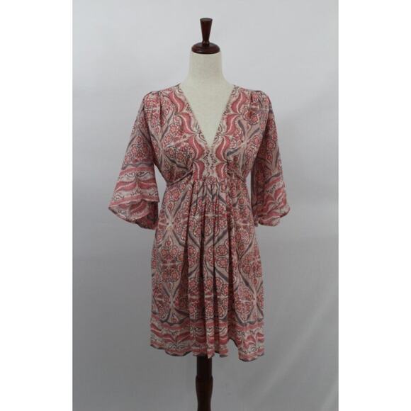 BELL by ALICIA BELL Sz S Small Pink Floral Kimono Style Dress Cotton Silk - Picture 8 of 9